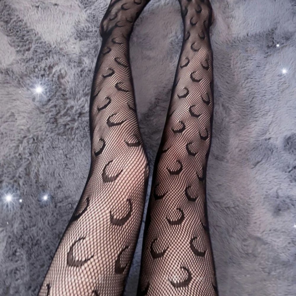 🌙 Celestial Crescent Moon Fishnet Tights Pantyhose Stockings